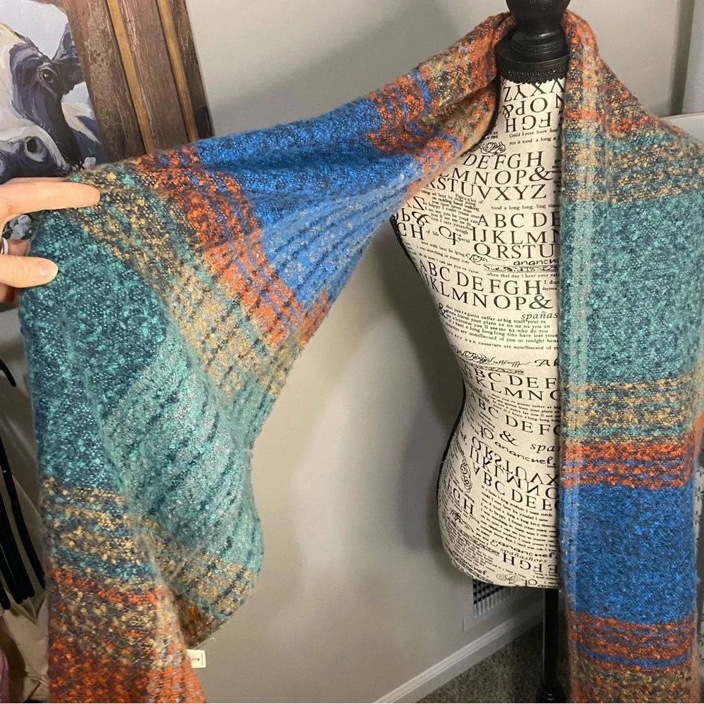 746 ruggine Colorful Plaid Knit blanket Scarf fringe rainbow plush